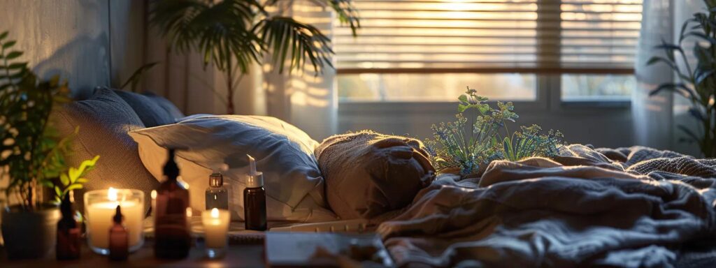 a tranquil bedroom bathed in soft, ambient light features a peaceful sleeping figure surrounded by natural remedies like herbal teas and essential oils, symbolizing effective alternatives to cpap therapy.